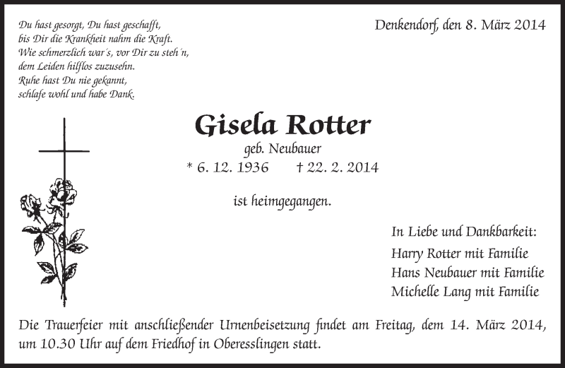  Traueranzeige für Giseta Koffer vom 08.03.2014 aus Eßlinger Zeitung/Cannstatter Zeitung