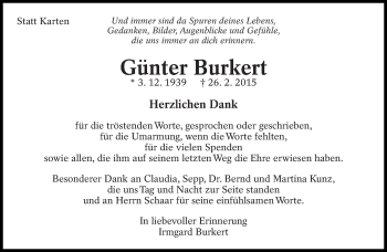 Traueranzeige von Günter Burkert von Eßlinger Zeitung/Cannstatter Zeitung