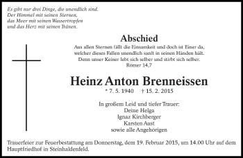 Traueranzeige von Heinz Anton Brenneissen von Eßlinger Zeitung/Cannstatter Zeitung