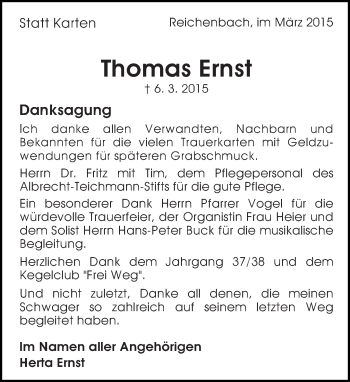 Traueranzeige von Thomas Ernst von Eßlinger Zeitung/Cannstatter Zeitung