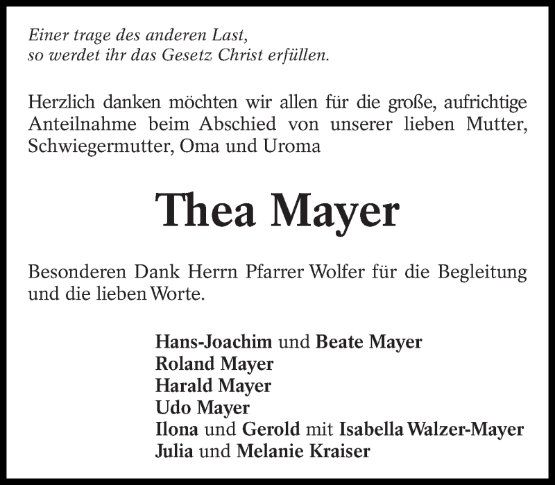  Traueranzeige für Thea Mayer vom 28.03.2015 aus Eßlinger Zeitung/Cannstatter Zeitung