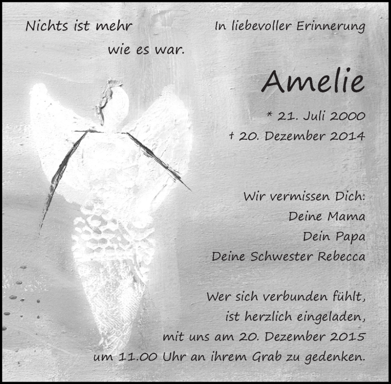  Traueranzeige für Amelie Laukmichel vom 19.12.2015 aus Eßlinger Zeitung/Cannstatter Zeitung