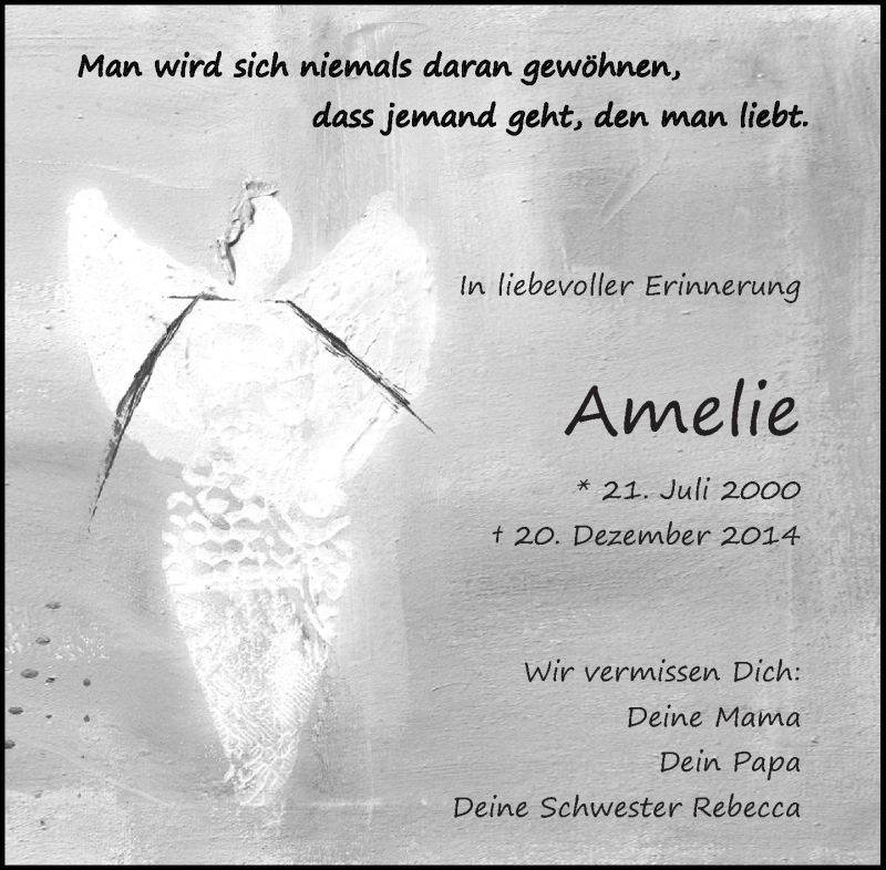  Traueranzeige für Amelie Laukmichel vom 20.12.2016 aus Eßlinger Zeitung/Cannstatter Zeitung