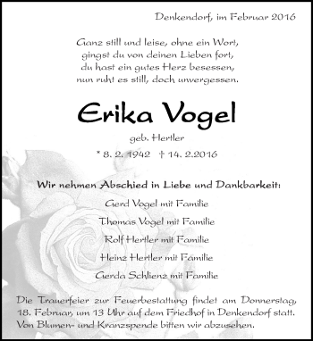 Traueranzeige von Erika Vogel von Eßlinger Zeitung/Cannstatter Zeitung