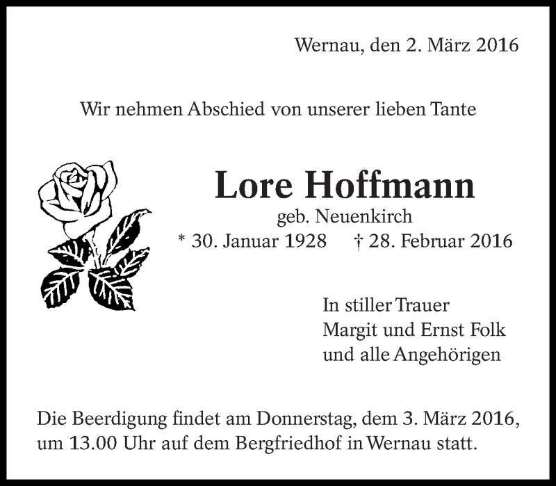  Traueranzeige für Lore Hoffmann vom 02.03.2016 aus Eßlinger Zeitung/Cannstatter Zeitung