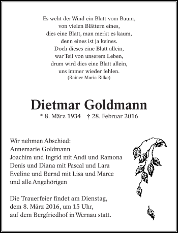 Traueranzeige von Dietmar Goldmann von Eßlinger Zeitung/Cannstatter Zeitung