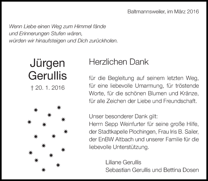  Traueranzeige für Jürgen Gerullis vom 05.03.2016 aus Eßlinger Zeitung/Cannstatter Zeitung