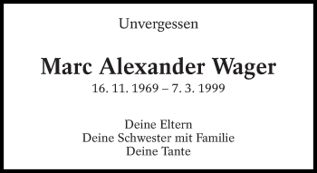 Traueranzeige von Marc Alexander Wager von Eßlinger Zeitung/Cannstatter Zeitung