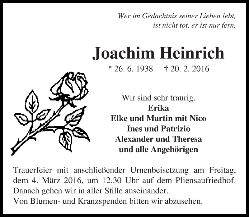  Traueranzeige für Joachim Heinrich vom 01.03.2016 aus Eßlinger Zeitung/Cannstatter Zeitung