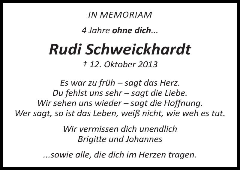  Traueranzeige für Rudolf Schweickhardt vom 12.10.2017 aus Eßlinger Zeitung/Cannstatter Zeitung