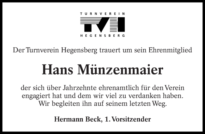  Traueranzeige für Hans Münzenmaier vom 04.03.2017 aus Eßlinger Zeitung/Cannstatter Zeitung