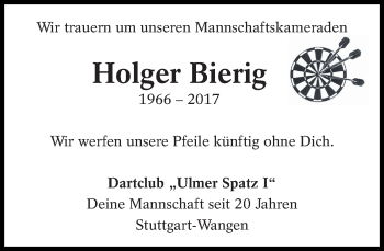 Traueranzeige von Holger Bierig von Eßlinger Zeitung/Cannstatter Zeitung