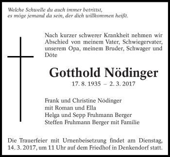 Traueranzeige von Gotthold Nödinger von Eßlinger Zeitung/Cannstatter Zeitung