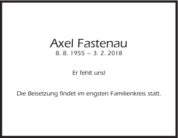 Traueranzeige von Axel Fastenau von Eßlinger Zeitung/Cannstatter Zeitung