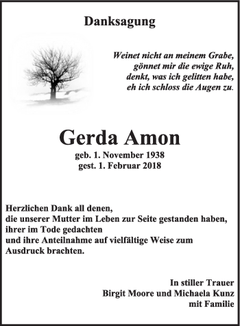 Traueranzeige von Gerda Amon von Eßlinger Zeitung/Cannstatter Zeitung