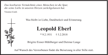 Traueranzeige von Leopold Eberl von Eßlinger Zeitung/Cannstatter Zeitung
