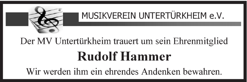  Traueranzeige für Rudolf Hammer vom 21.02.2018 aus Eßlinger Zeitung/Cannstatter Zeitung