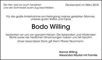 Traueranzeige von Bodo Willing von Eßlinger Zeitung/Cannstatter Zeitung