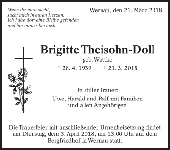 Traueranzeige von Brigitte Theisohn-Doll von Eßlinger Zeitung/Cannstatter Zeitung