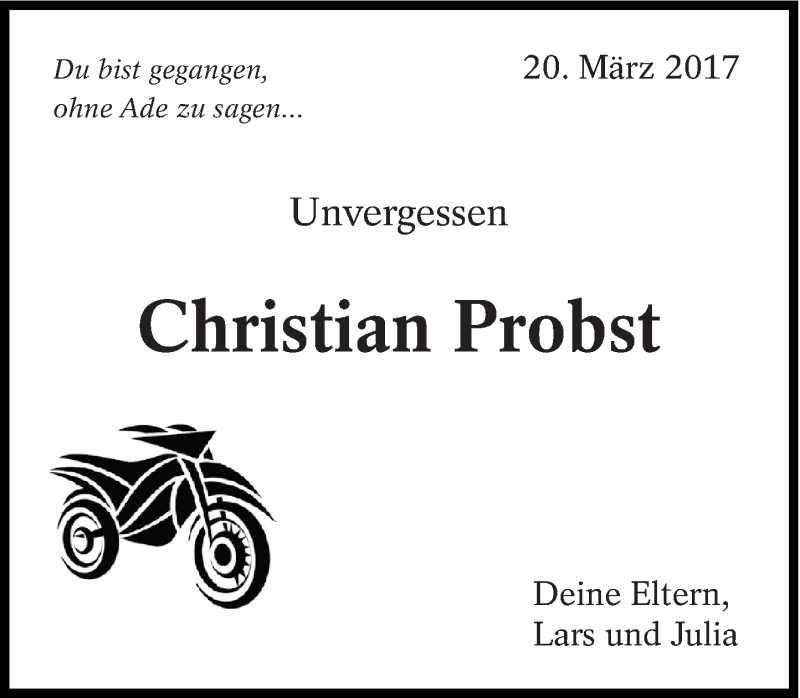  Traueranzeige für Christian Probst vom 20.03.2018 aus Eßlinger Zeitung/Cannstatter Zeitung