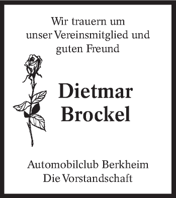 Traueranzeige von Dietmar Brockel von Eßlinger Zeitung/Cannstatter Zeitung