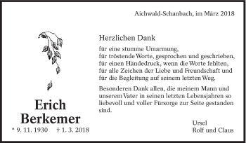 Traueranzeige von Erich Berkemer von Eßlinger Zeitung/Cannstatter Zeitung