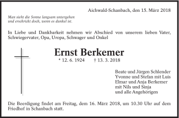 Traueranzeige von Ernst Berkemer von Eßlinger Zeitung/Cannstatter Zeitung