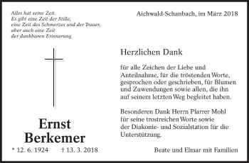 Traueranzeige von Ernst Berkemer von Eßlinger Zeitung/Cannstatter Zeitung