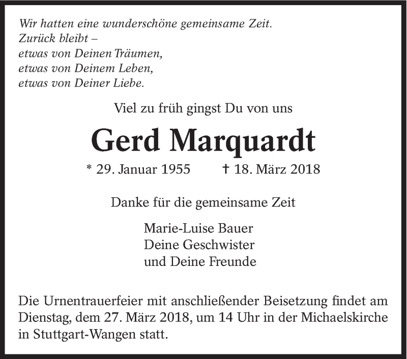  Traueranzeige für Gerd Marquardt vom 22.03.2018 aus Eßlinger Zeitung/Cannstatter Zeitung