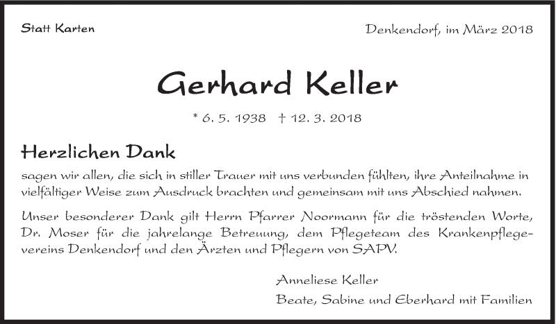  Traueranzeige für Gerhard Keller vom 23.03.2018 aus Eßlinger Zeitung/Cannstatter Zeitung