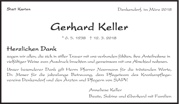 Traueranzeige von Gerhard Keller von Eßlinger Zeitung/Cannstatter Zeitung