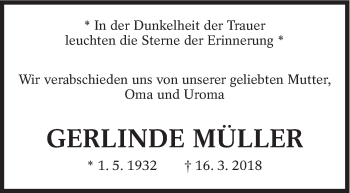 Traueranzeige von Gerlinde Müller von Eßlinger Zeitung/Cannstatter Zeitung