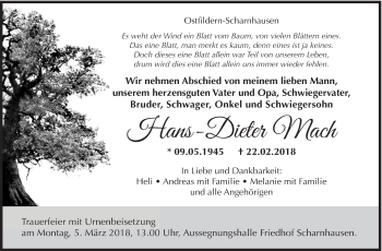 Traueranzeige von Hans-Dieter Mach von Eßlinger Zeitung/Cannstatter Zeitung