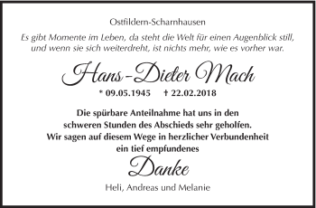 Traueranzeige von Hans-Dieter Mach von Eßlinger Zeitung/Cannstatter Zeitung