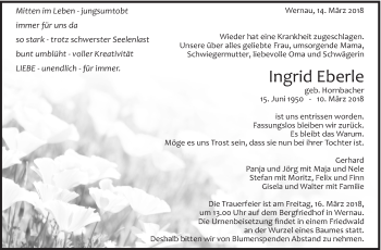 Traueranzeige von Ingrid Eberle von Eßlinger Zeitung/Cannstatter Zeitung