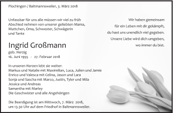 Traueranzeige von Ingrid Großmann von Eßlinger Zeitung/Cannstatter Zeitung