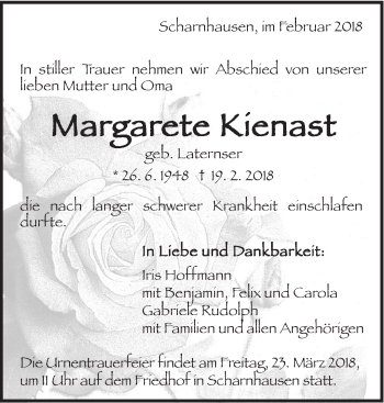 Traueranzeige von Margarete Kienast von Eßlinger Zeitung/Cannstatter Zeitung