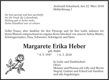 Traueranzeige von Margarete Erika Heber von Eßlinger Zeitung/Cannstatter Zeitung