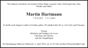 Traueranzeige von Martin Hartmann von Eßlinger Zeitung/Cannstatter Zeitung