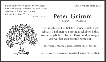 Traueranzeige von Peter Grimm von Eßlinger Zeitung/Cannstatter Zeitung