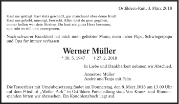 Traueranzeige von Werner Müller von Eßlinger Zeitung/Cannstatter Zeitung