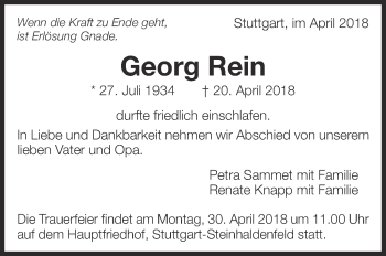 Traueranzeige von Georg Rein von Eßlinger Zeitung/Cannstatter Zeitung