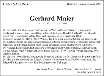 Traueranzeige von Gerhard Maier von Eßlinger Zeitung/Cannstatter Zeitung