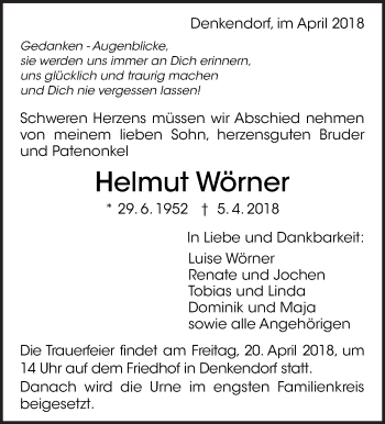 Traueranzeige von Helmut Wörner von Eßlinger Zeitung/Cannstatter Zeitung