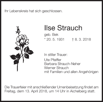 Traueranzeige von Ilse Strauch von Eßlinger Zeitung/Cannstatter Zeitung
