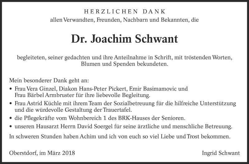  Traueranzeige für Joachim Schwant vom 10.04.2018 aus Eßlinger Zeitung/Cannstatter Zeitung