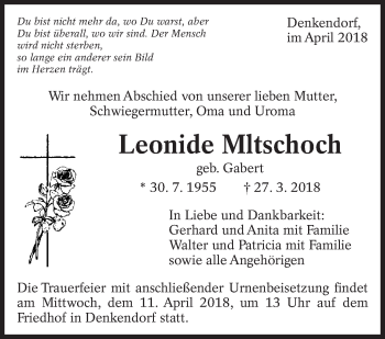Traueranzeige von Leonide Mltschoch von Eßlinger Zeitung/Cannstatter Zeitung