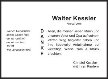 Traueranzeige von Walter Kessler von Eßlinger Zeitung/Cannstatter Zeitung