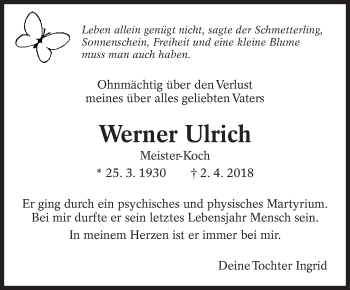 Traueranzeige von Werner Ulrich von Eßlinger Zeitung/Cannstatter Zeitung