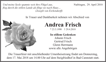 Traueranzeige von Andrea Frisch von Eßlinger Zeitung/Cannstatter Zeitung